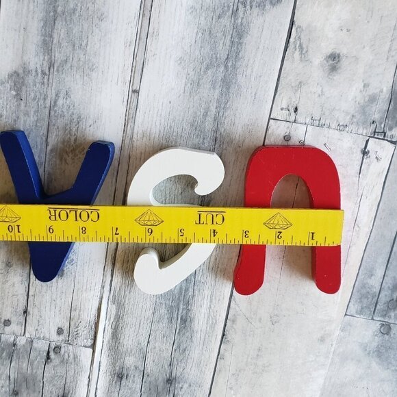 American Patriotic "USA" Wooden Letters Red White & Blue - Picture 2 of 3